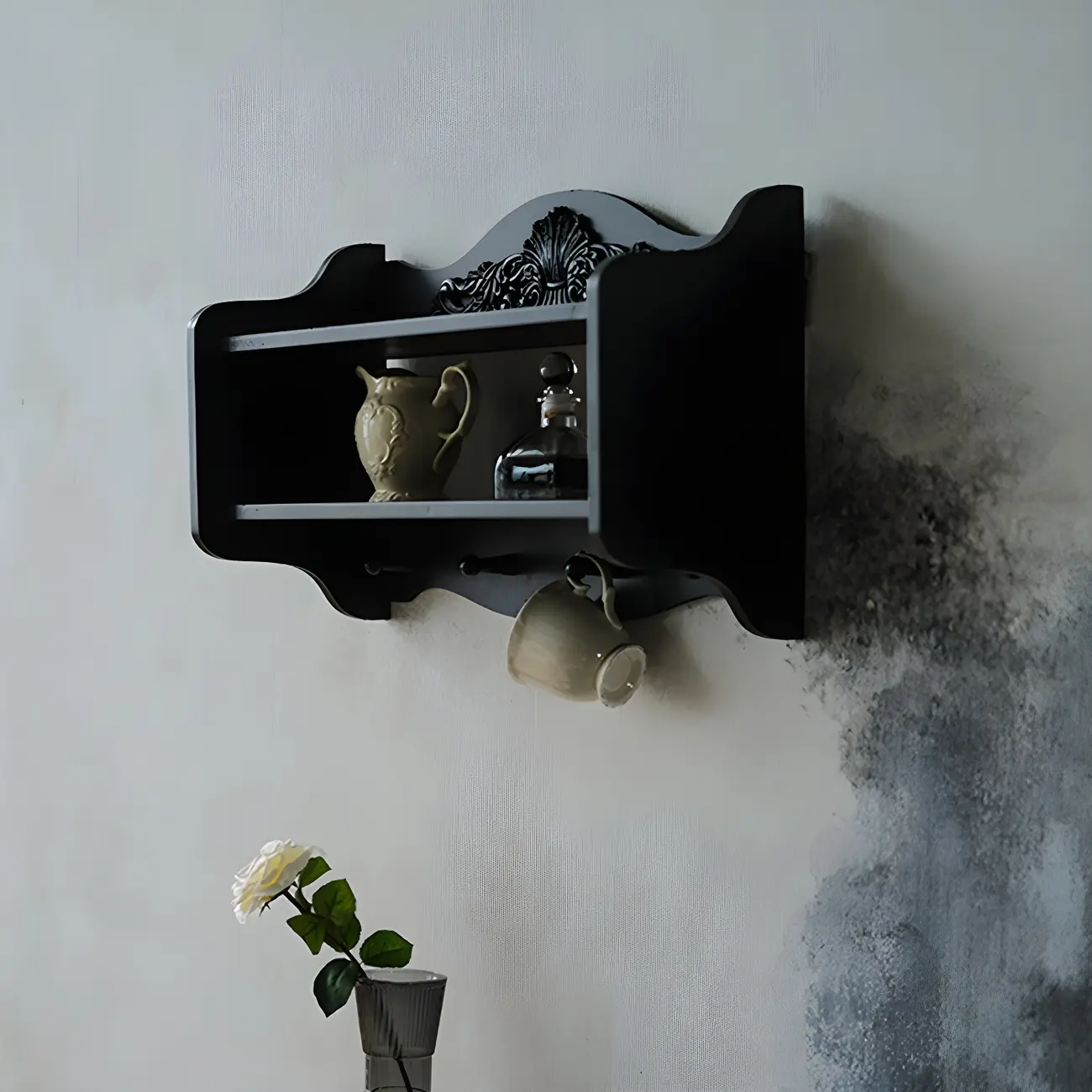 Small Black Wooden Wall-Mounted Display Cabinet