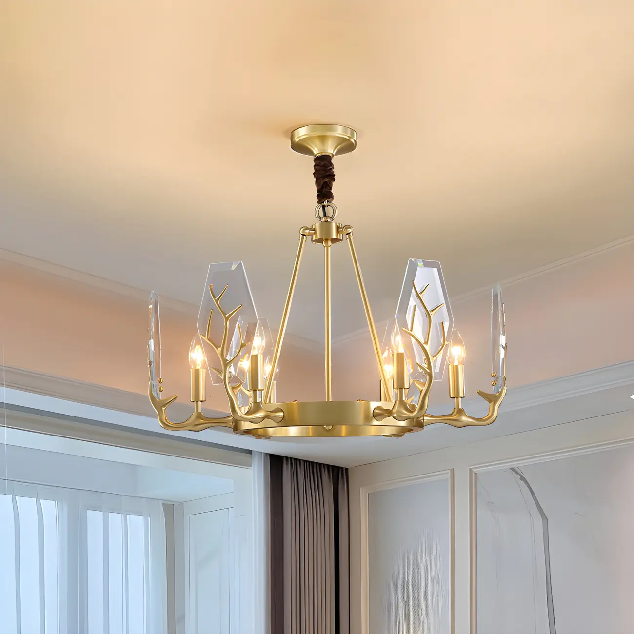 Nordic Gold Branch Glass Shade Candle Round Chandelier