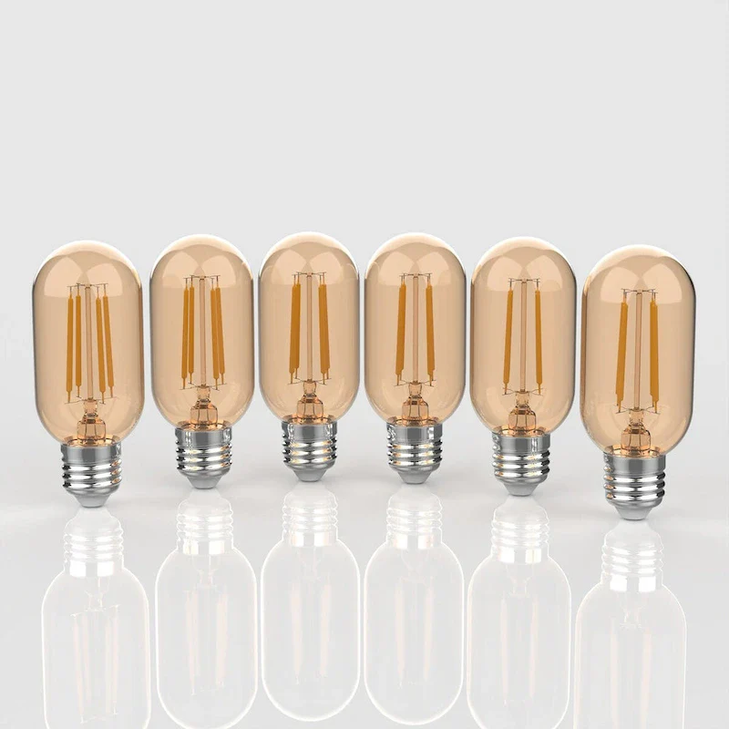 Vintage Non-Dimmable T45-4W LED Edison Glass Bulbs with E26 Base, Warm White 2700K, Tinted Amber (Pack of 6) by JONATHAN Y