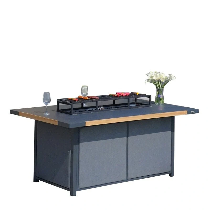 4-Piece Patio Acrylic Swing Chair Sofa Set with Firepit Table and BBQ Grill