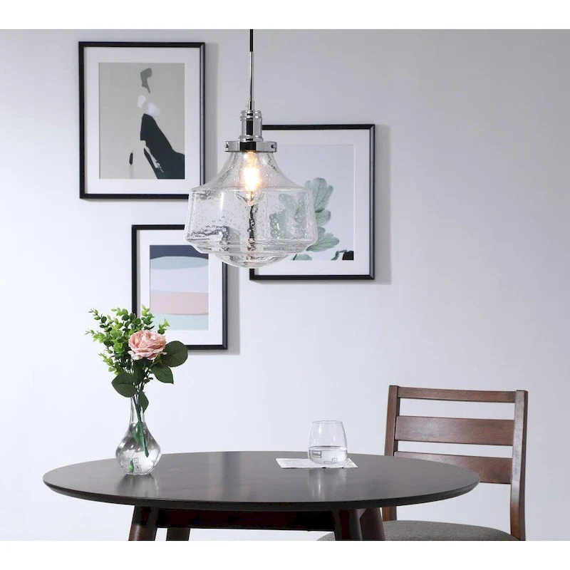 Klyli 11-inch 1-light Clear Seeded Glass Hanging Pendant