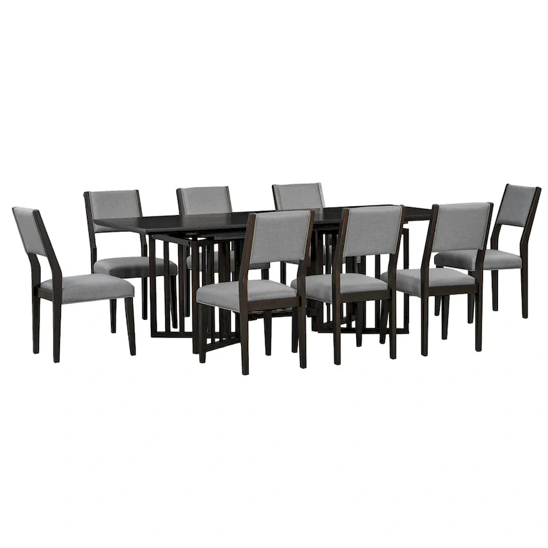 9-Piece Farmhouse Dining Set with Extendable Table & 8 Chairs