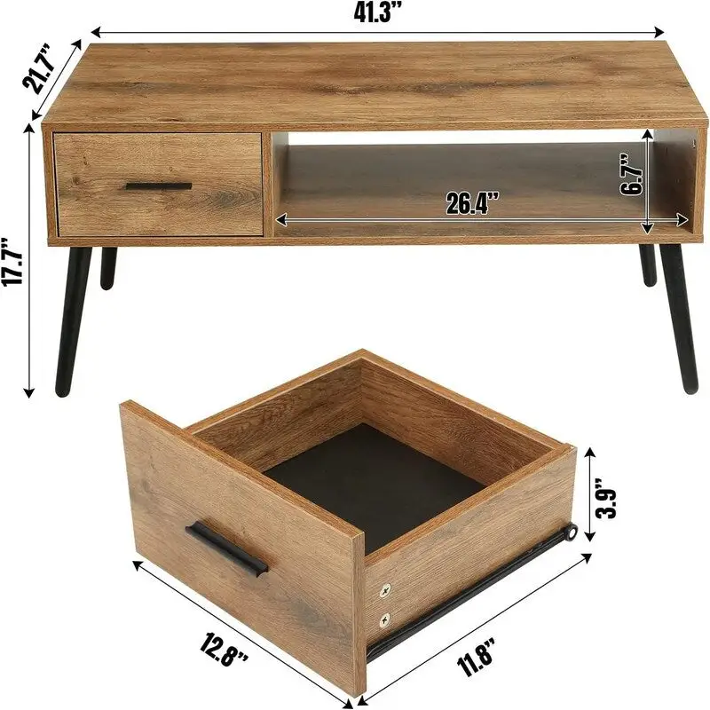 Mid Century Modern Style Cocktail Table TV Stand with Drawer - 41.3D x 21.7W x 17.7H