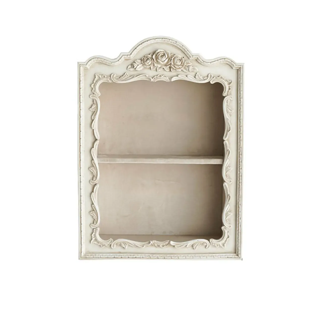 French Country Classic Wall Mount Carved Display Cabinet