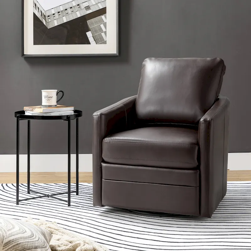 Terrance Transitional Swivel Faux Leather Barrel Accent Chair with Metal Base