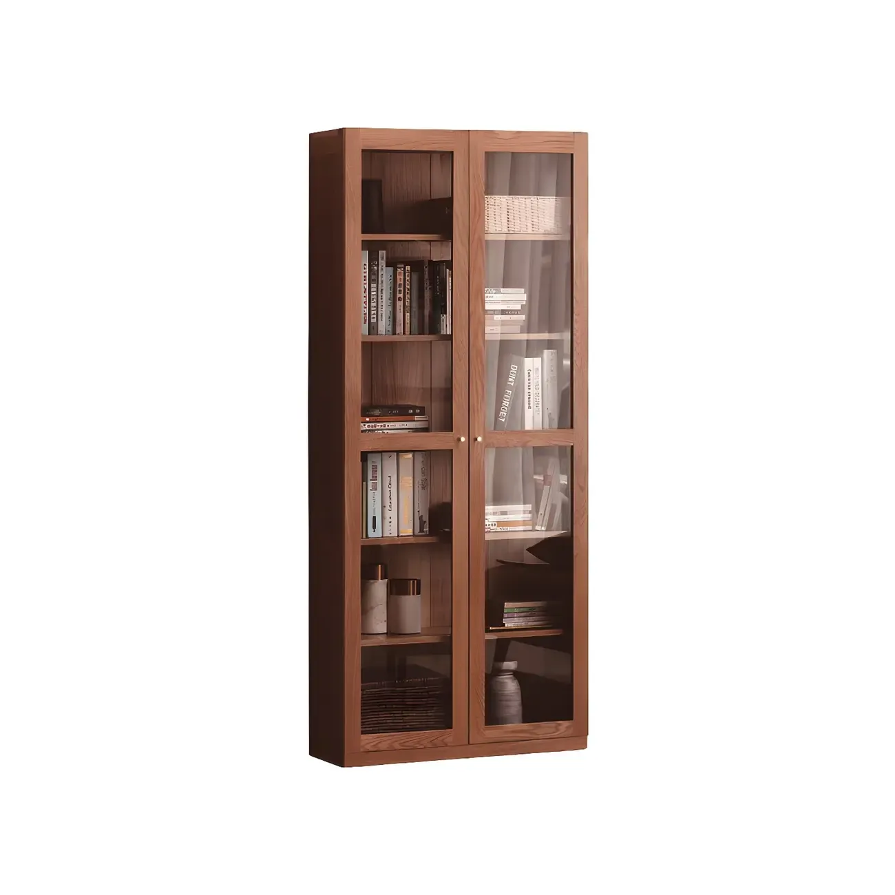 Adjustable Shelves Glass Solid Wood Display Wine Cabinet