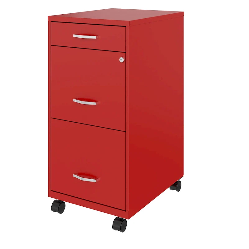 Space Solutions 18 Deep 3 Drawer Mobile Metal File Cabinet, Lava Red