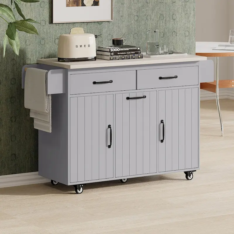 Kitchen Island with Trash Can Storage Cabinet