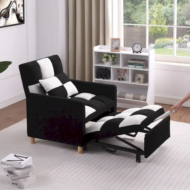 3-in-1 Convertible Sleeper Chair Bed, Single Sofa (Black White)