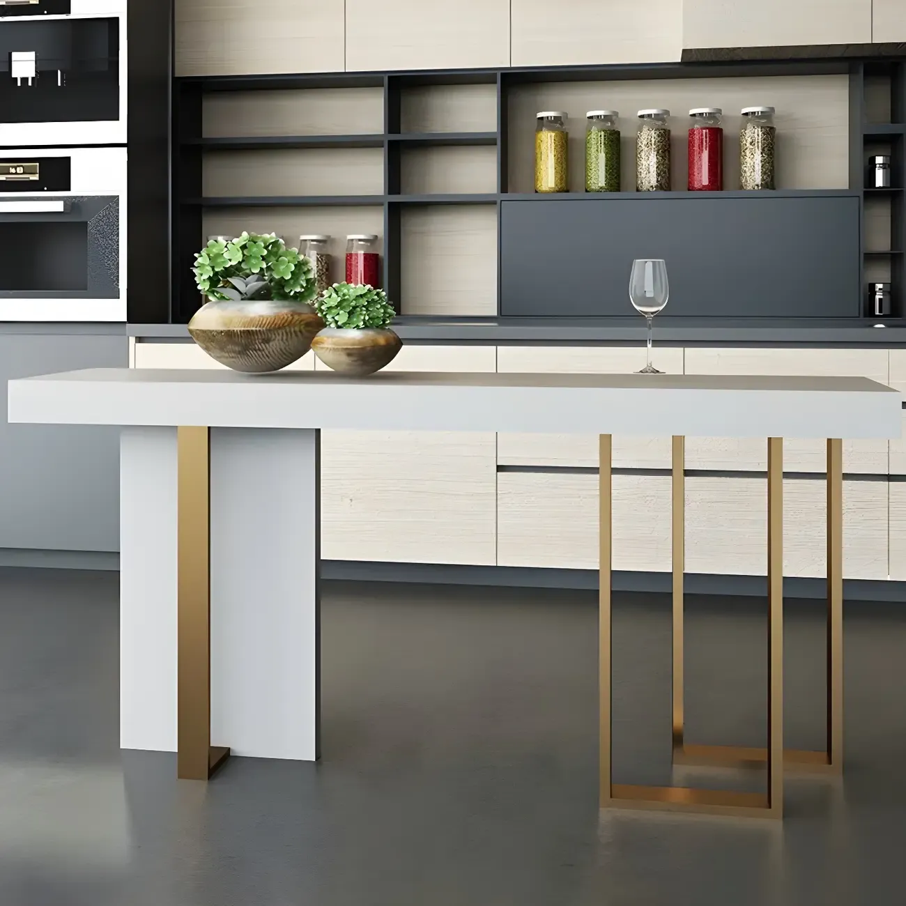 Glam White Faux Marble Gold Legs Bar Tables