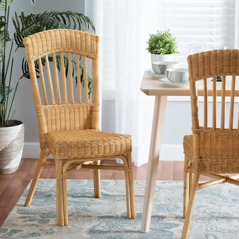 Barito Modern Bohemian Natural Brown Rattan Dining Chair