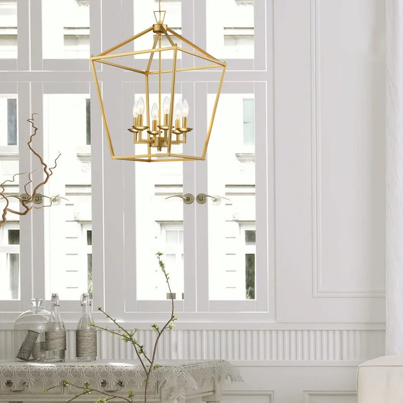 2-PK 16 in. 6-light Geometric Lantern Chandelier with soft gold finish/Matte Black finish