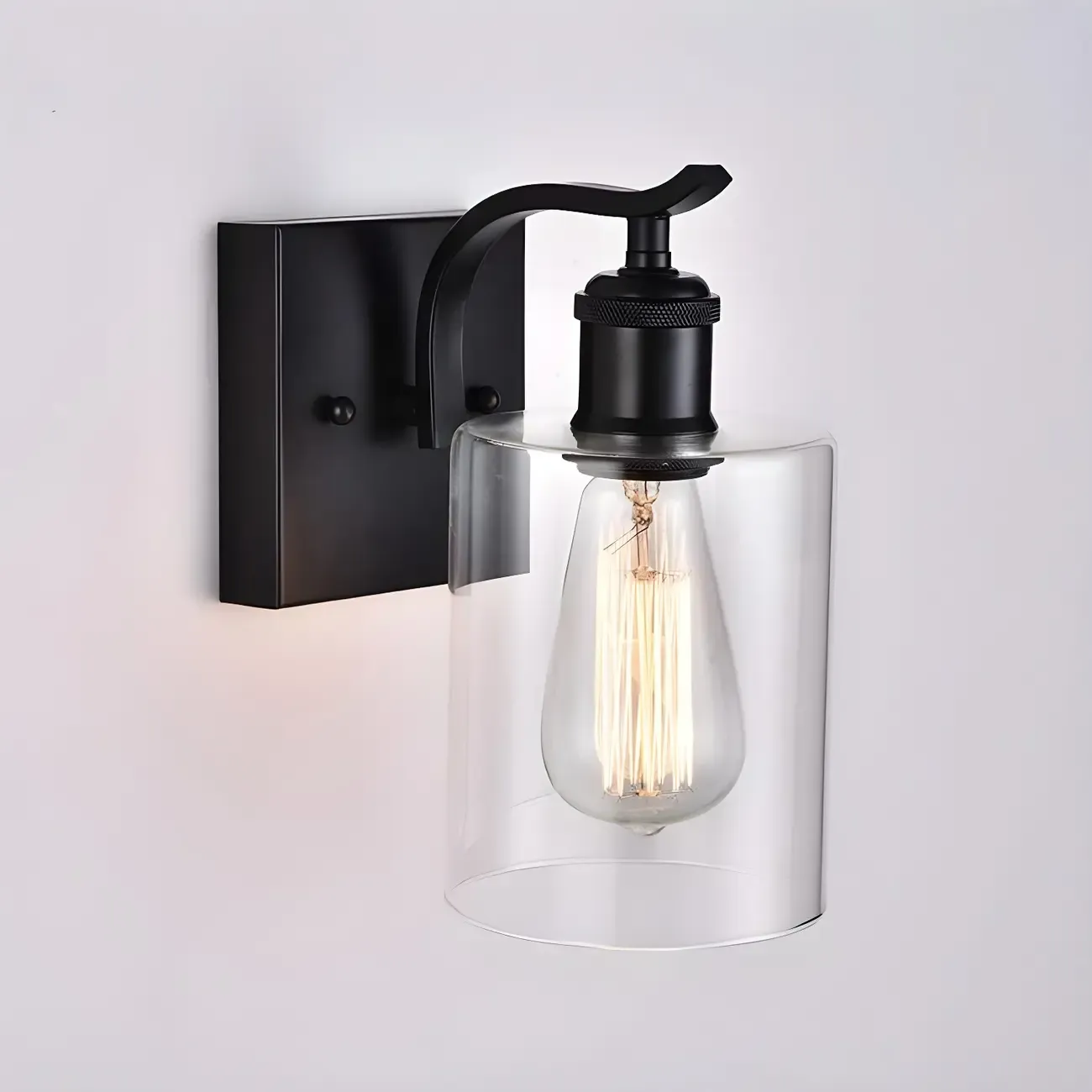 1-Light Modern Metal Cylinder Glass Bathroom Vanity Light