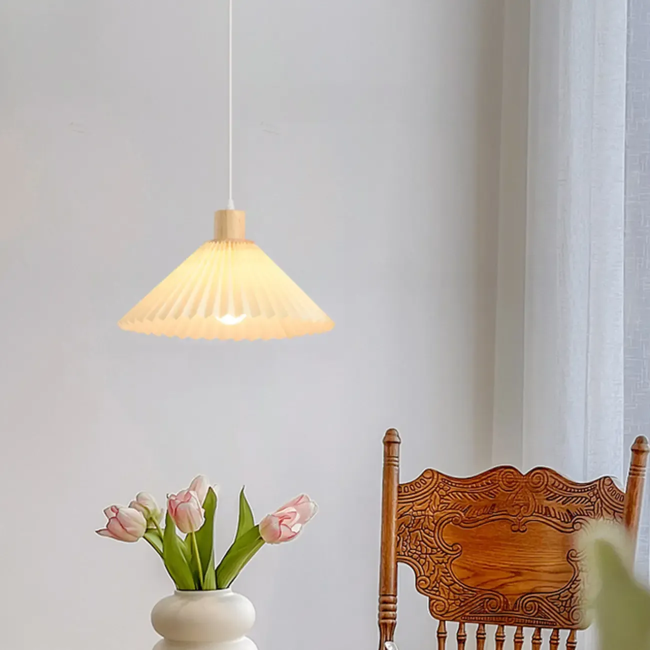 Modern Beige Pleated Fabric Kitchen Pendant Light