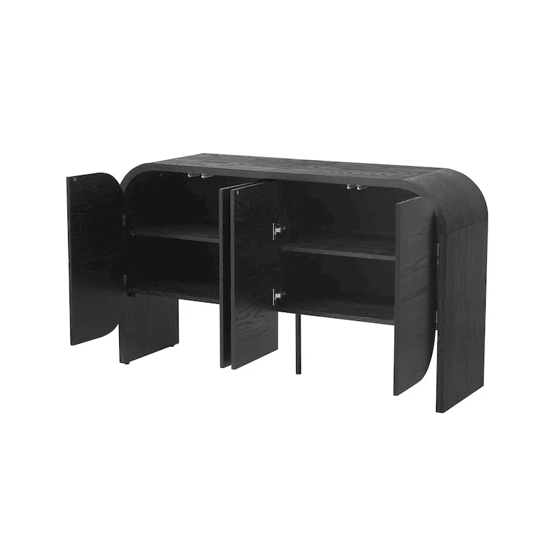 Wooden Sideboard Buffet Cabinet with Curvy Edge & Adjustable Shelves