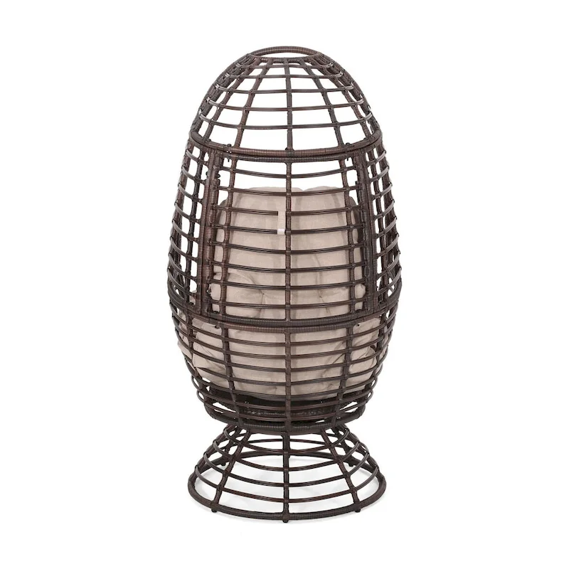 Oaks Aura Abstract Mesh Design Wicker Chair, Handcrafted Woven Rattan Swivel Egg Shape Chair, Basket Shape Chair With Cushion