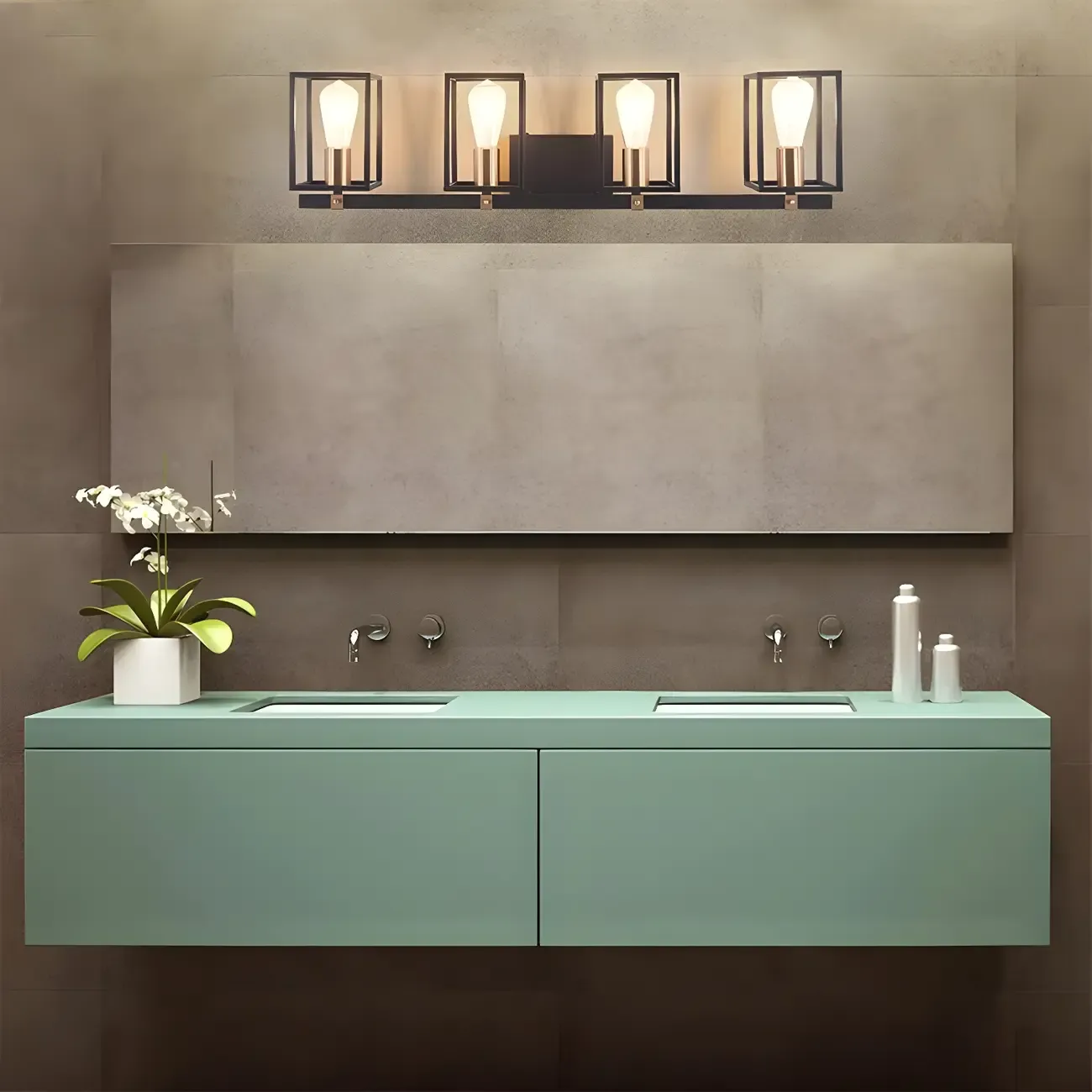 3-Light Linear Cube Black Iron Caged Vanity Light