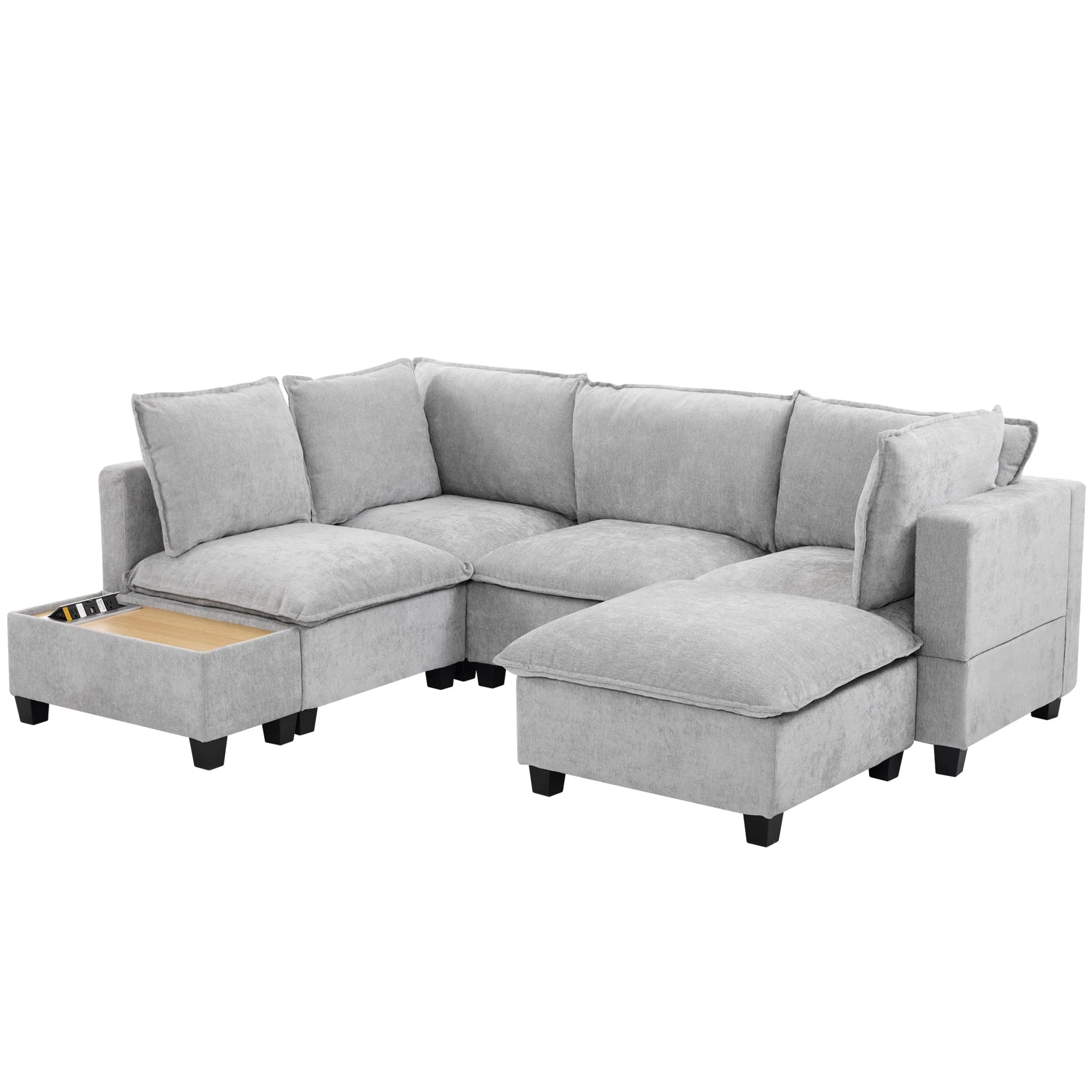 Walker Edison | Cloud Chenille Modular Sectional Sofa with Coffee Table
