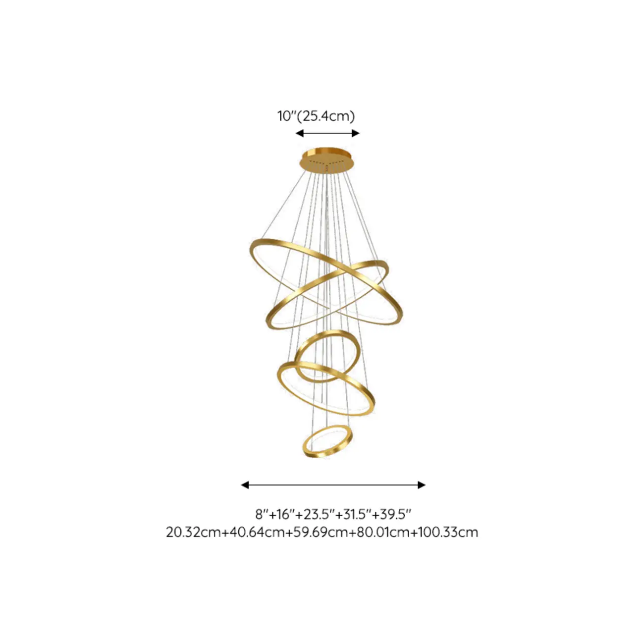 Modern Gold Ring Stairwell Chandelier Warm Light LED