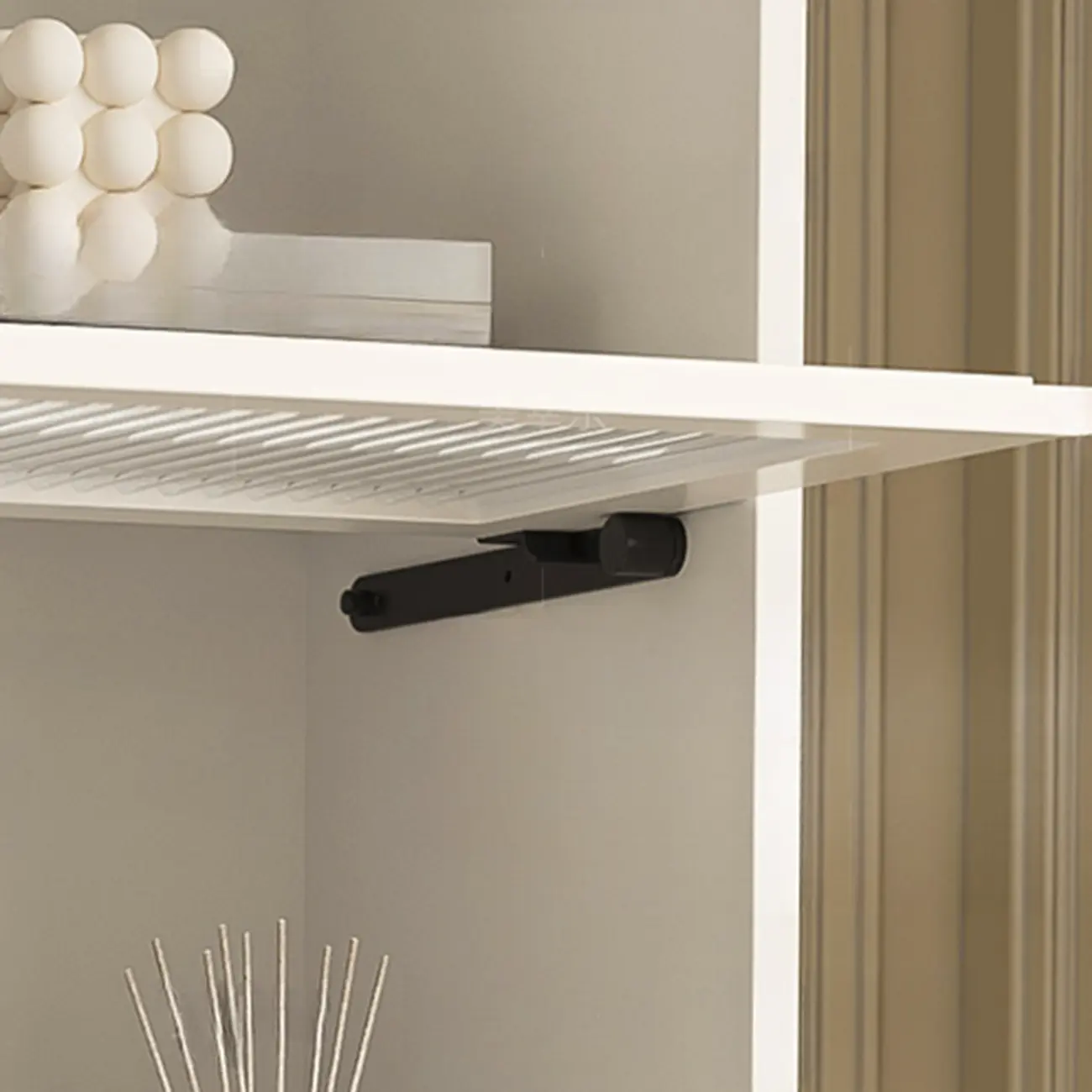 3-5 Shelves White Glass Display Cabinet with Flip Cover