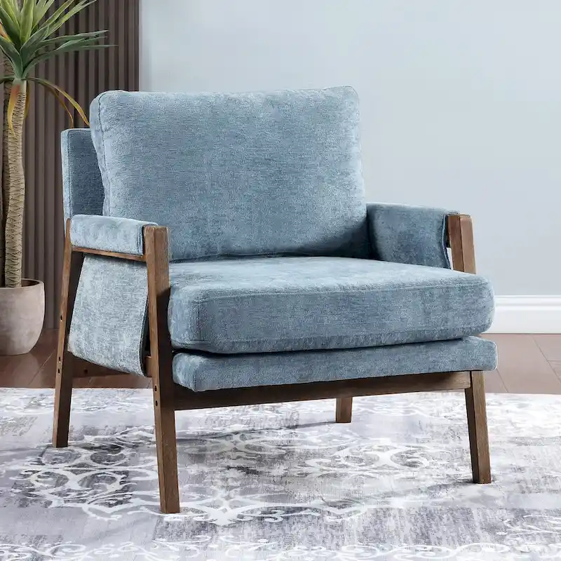 Mid-Century Modern 30 W Chenille Upholstered Accent Leisure Armchair