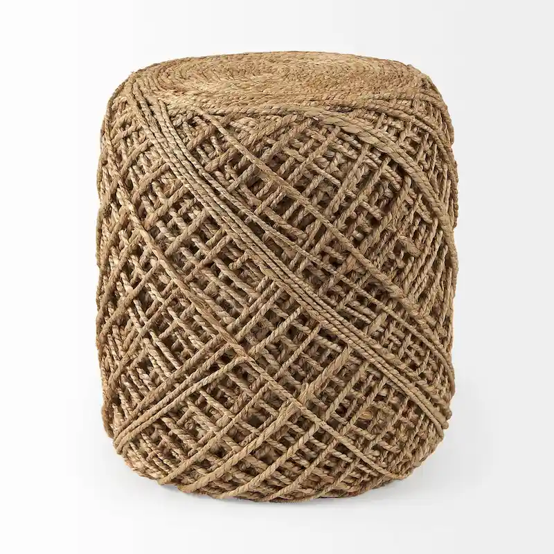 Mercana Allium Brown Woven Wool Round Pouf