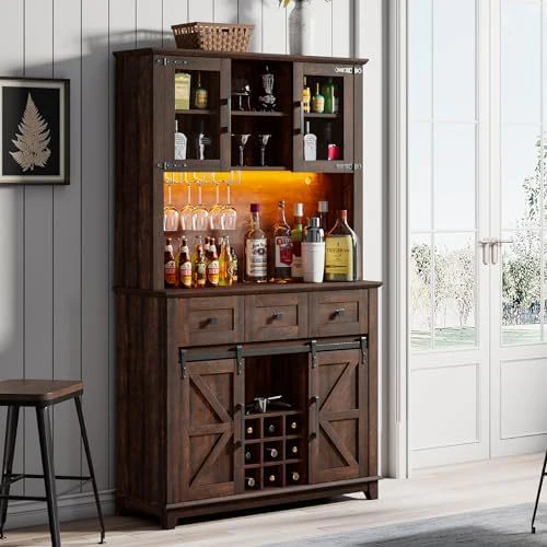 Led Lights Farmhouse Style Large Capacity Wine Cabinet