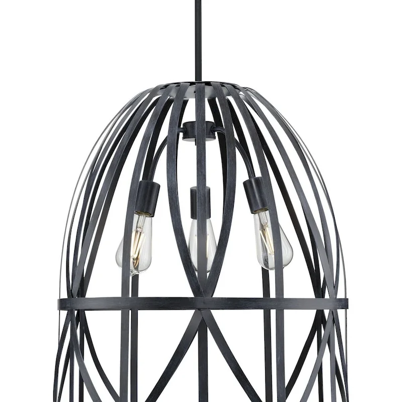 Chastain Collection Three-Light Cerused Black Oak Basket Farmhouse Pendant Light - 20.87 in x 20.87 in x 25.25 in
