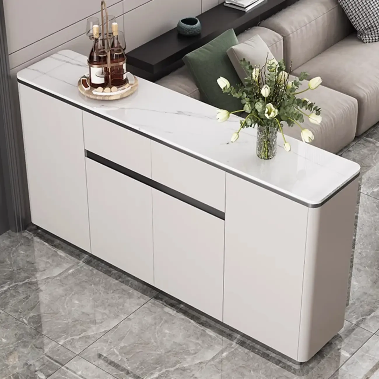Modern Grey Sideboard with Sintered Stone Top