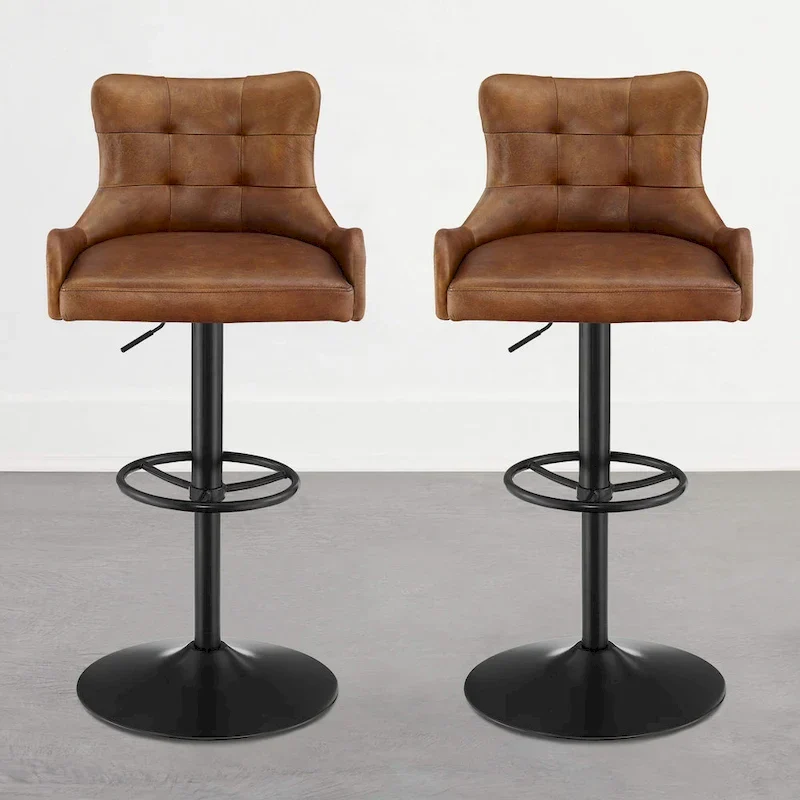 Art Leon Genuine Leather Bar Stool with Adjustable Height