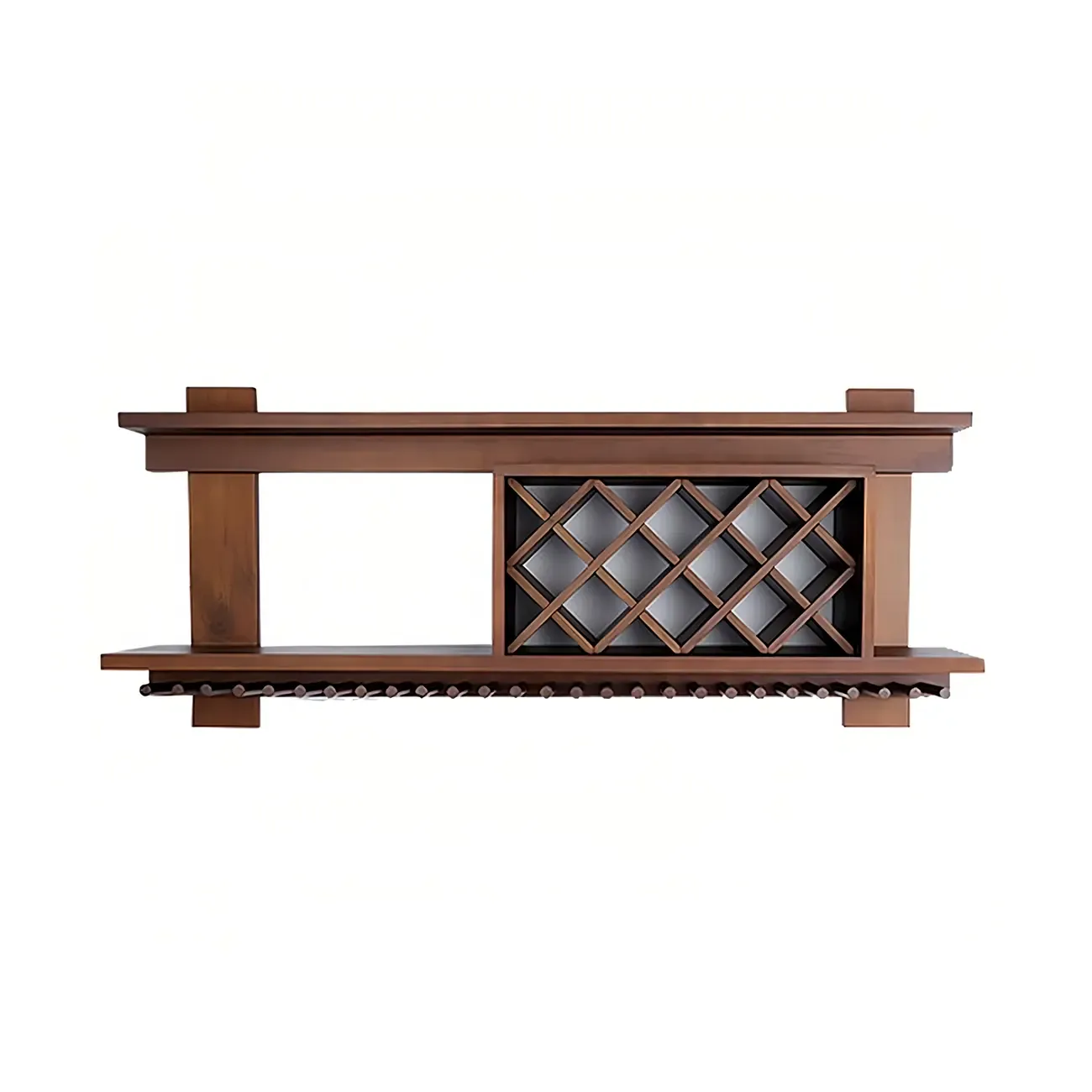 Pine Wooden Wall-Mounted Display Open Wine Bottle & Glass Rack