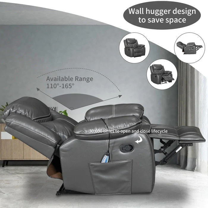 Wide Seat Durable Leather Massage and Heat Recliner