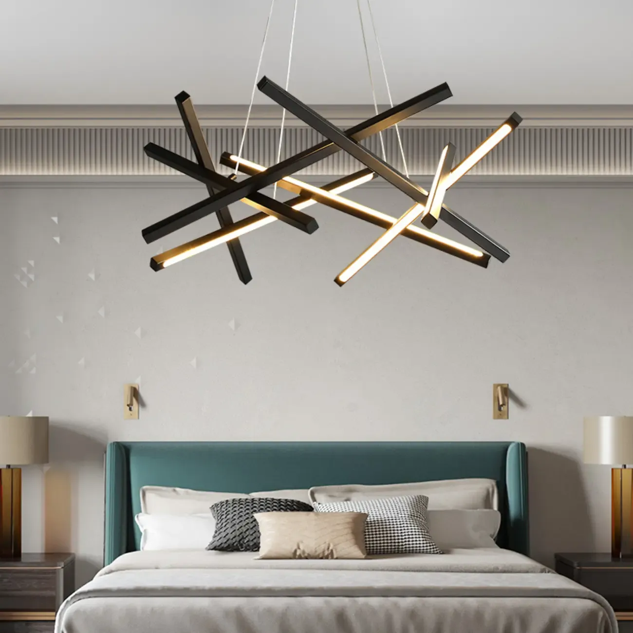 Modern Linear LED Chandelier with Geometric Metal Design