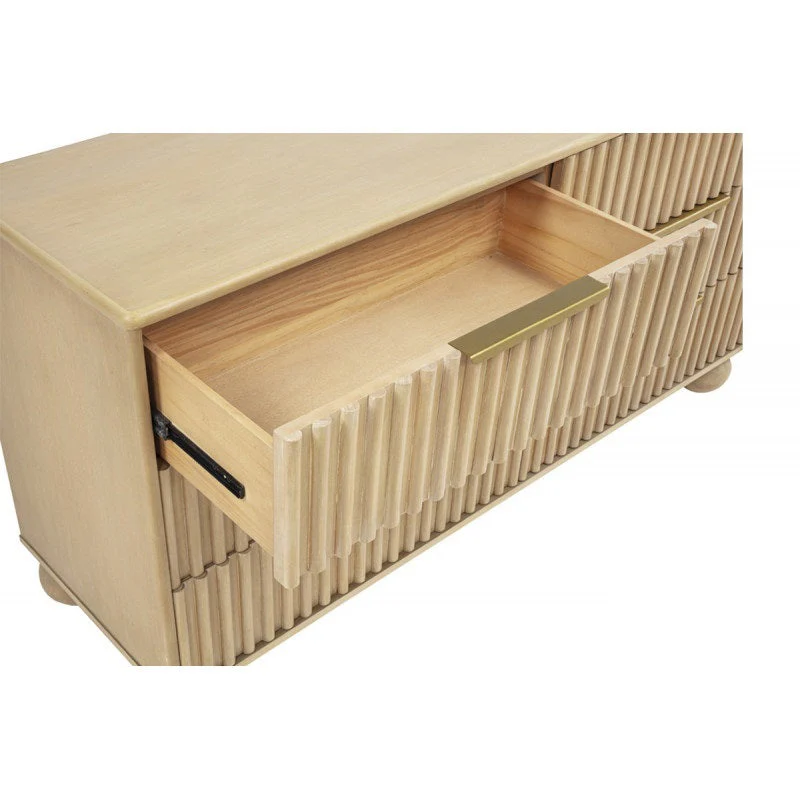 Modern Minimalist 6 Drawer Dresser with Fluted Panels and Rounded Legs