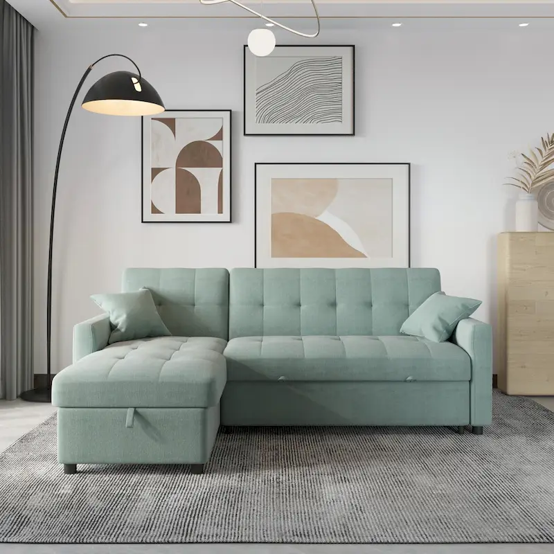 Reversible Sleeper Sectional Sofa L-Shape 3 Seat Sectional Couch with Storage