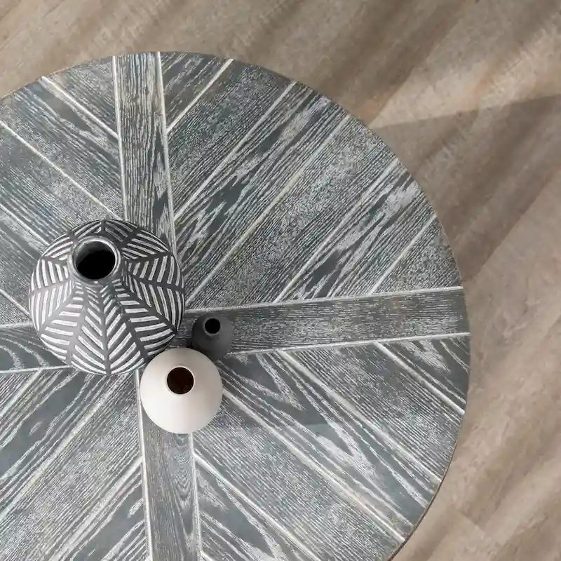 SEI Furniture Kenya Industrial Rustic Round Wood Coffee Table with Shelf