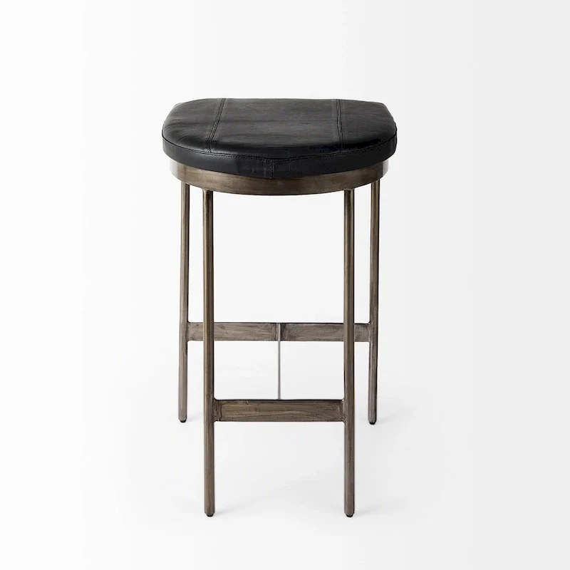 Millie Black Genuine Leather Seat with Nickel Metal Frame Counter Stool