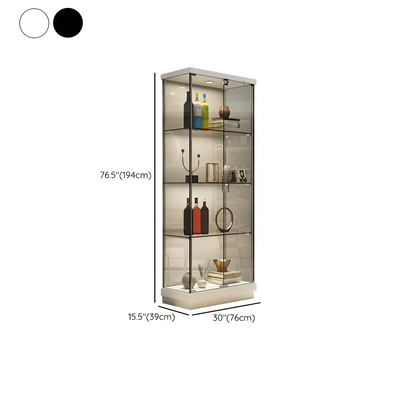 Fashion Black Clear Glass Tall Curio Cabinet with Light
