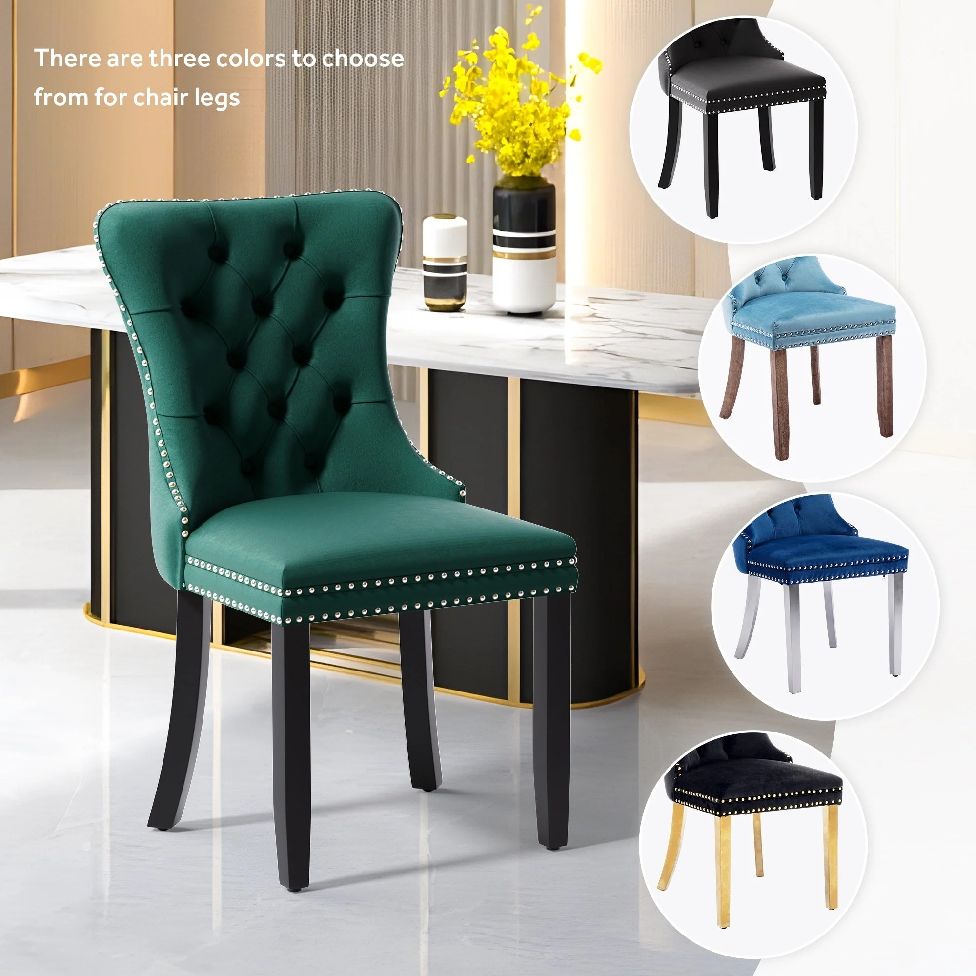 Upholstered Tufted Velvet Dining Chair with Solid Wood Legs Set of 6