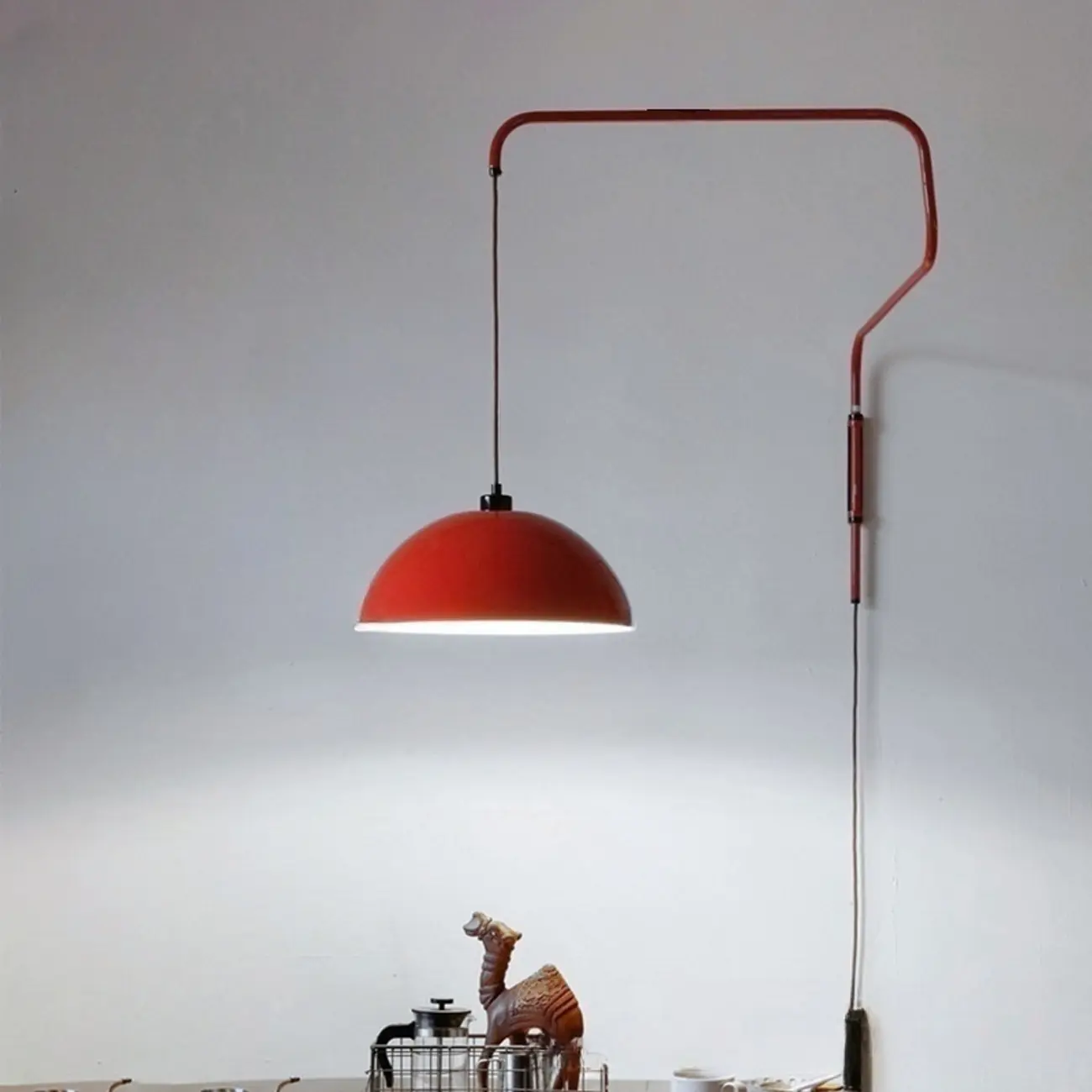 Red and White Plug-In Dome Swing Arm Wall Light