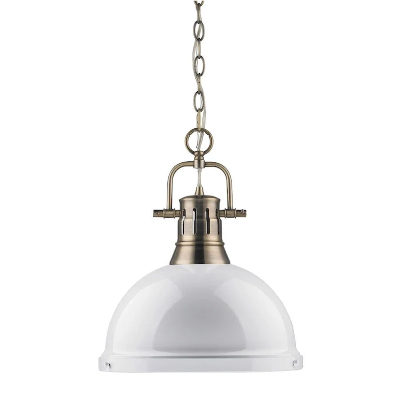 Duncan 1 Light Pendant with Chain in Aged Brass with a White