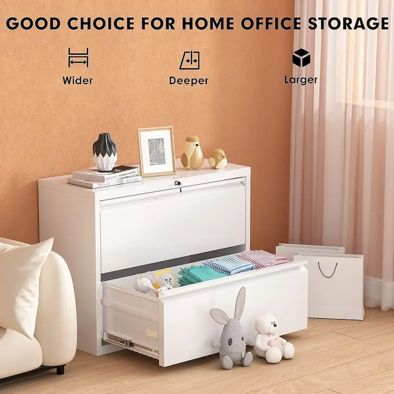 36W 2 Drawer Metal Lateral File Cabinet with Lock