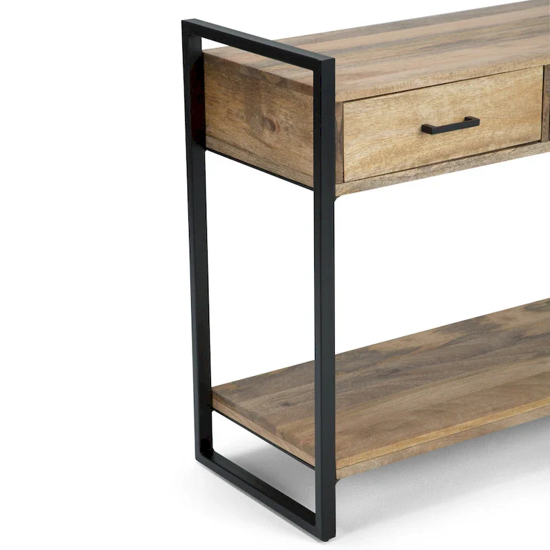 WYNDENHALL Lawson SOLID MANGO WOOD and Metal 54 inch Wide Modern Industrial Console Sofa Table in Natural - 55 W x 16 D x 32 H