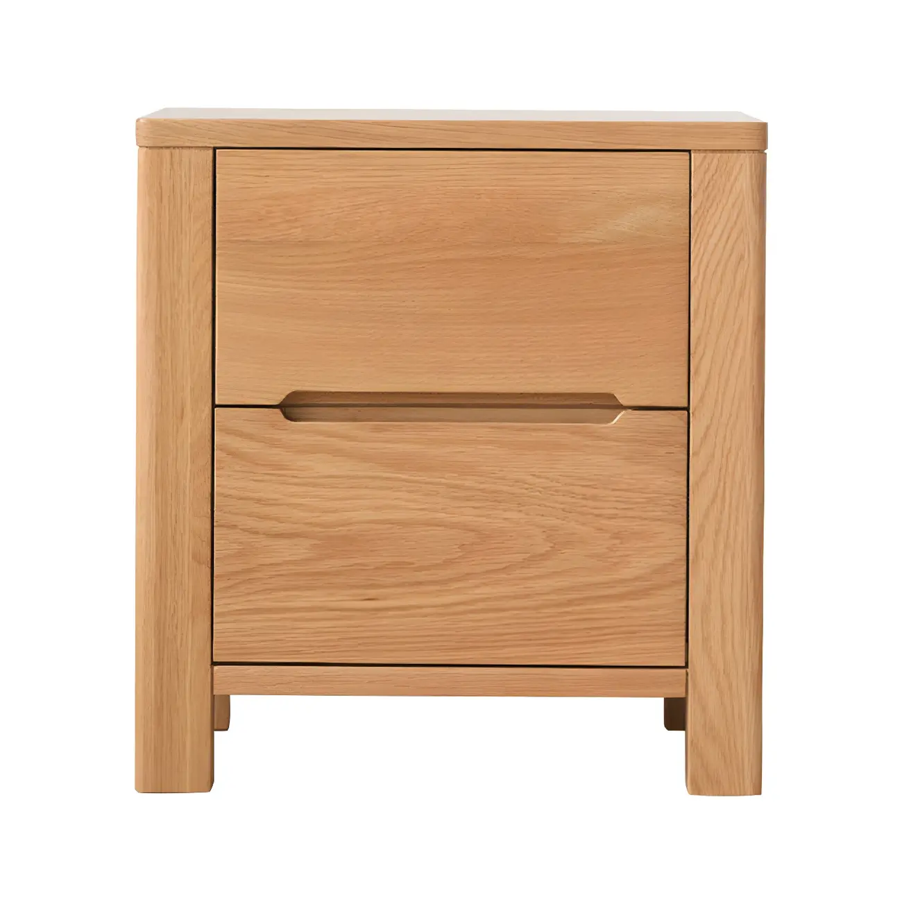 Rectangular Natural Wood 2 Drawer Bedside Nightstand