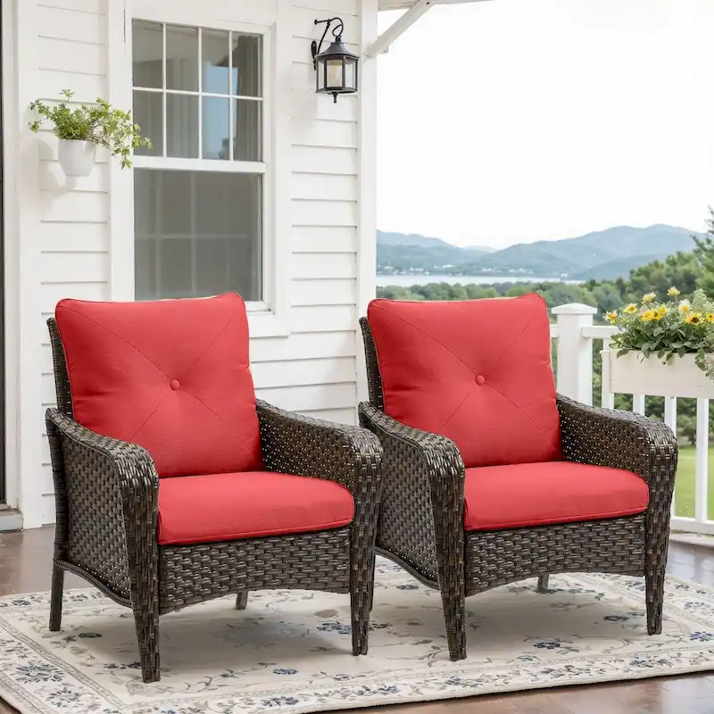 2 Pieces PE Rattan Wicker Chairs Outdoor Garden Chairs