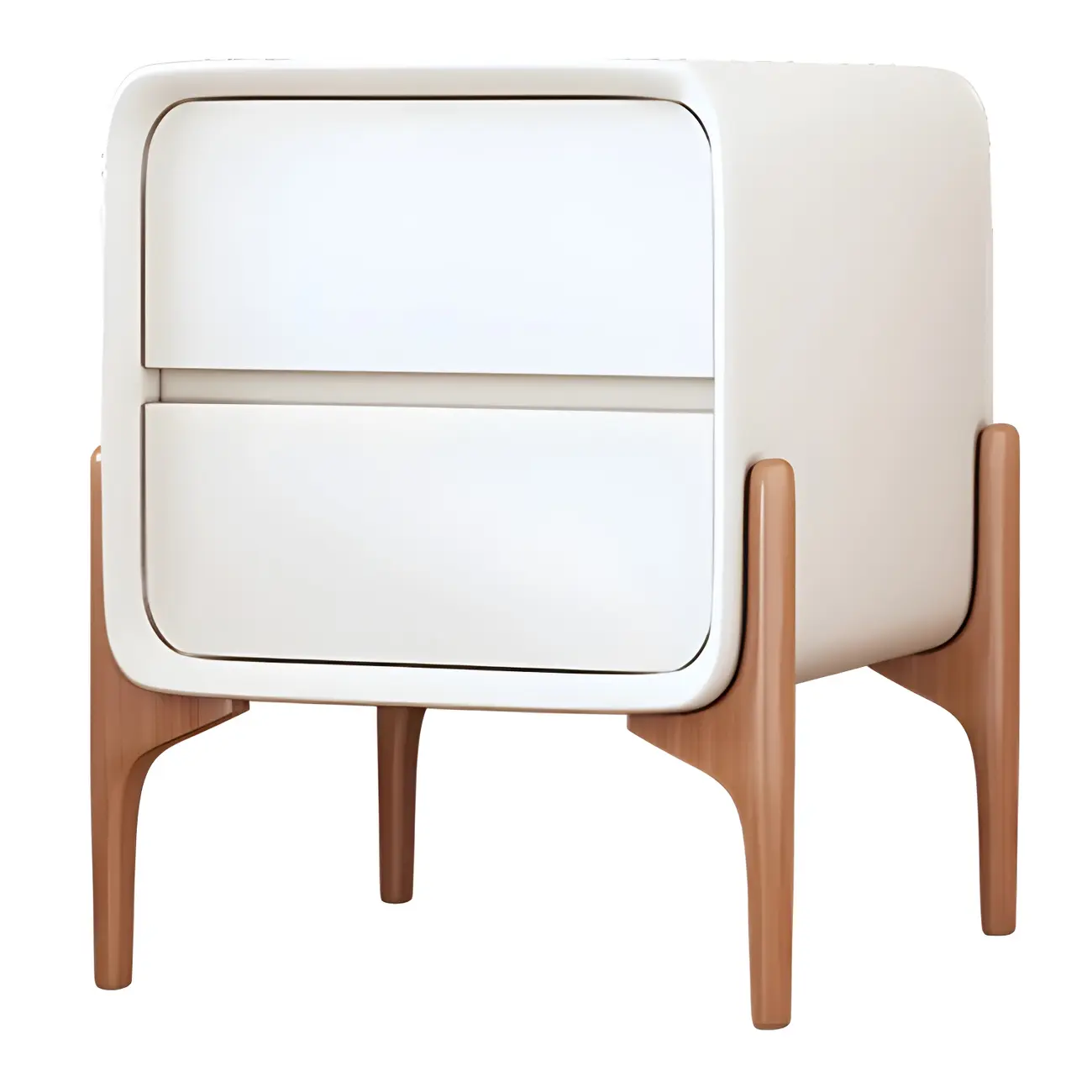 Simple Curved Wooden Faux Leather 2 Drawer Nightstand