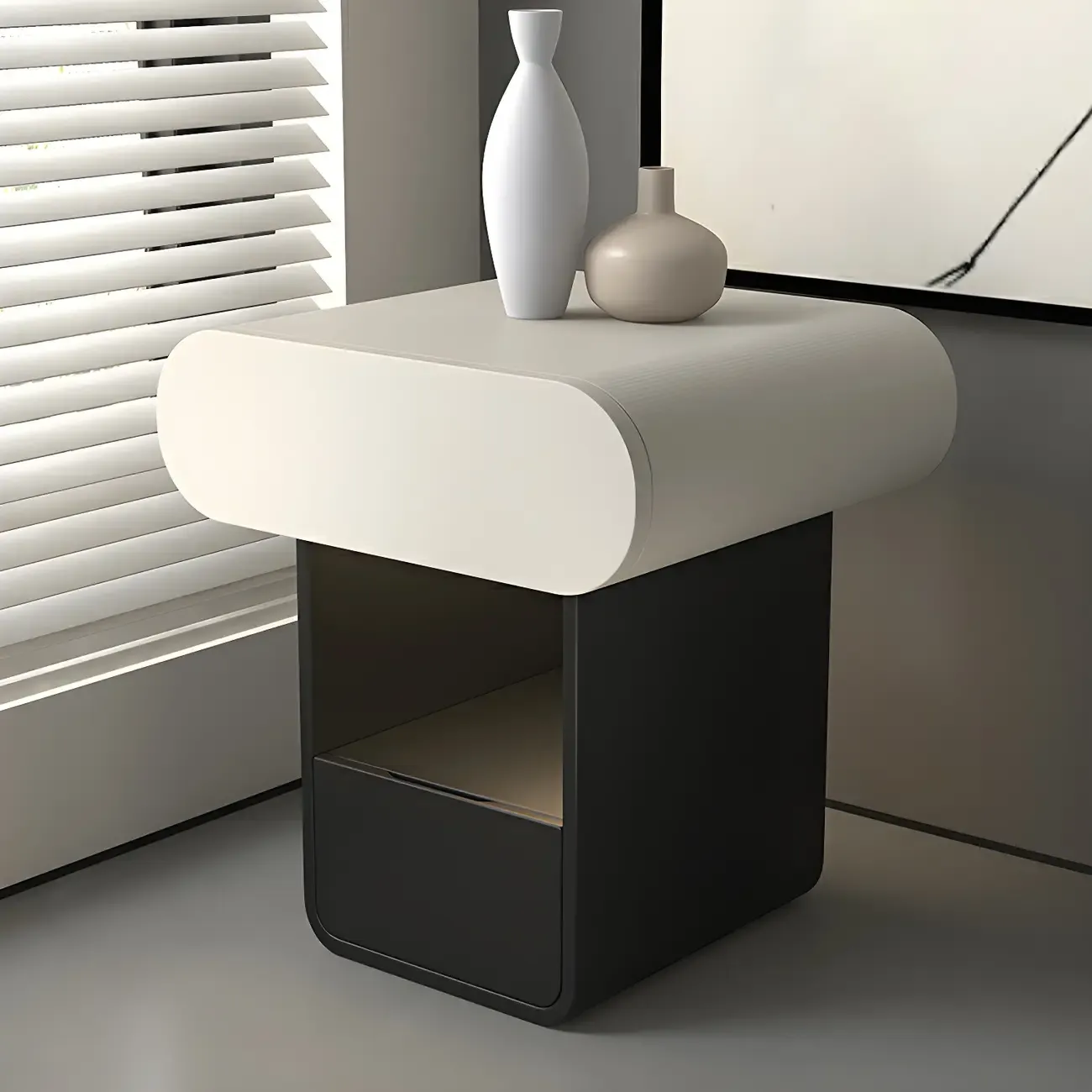 Simple Rectangular Wood Black-White 2 Drawer Nightstand