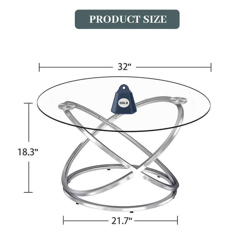 Myhozm Accent Round Glass/Stone Top Coffee Table with Metal Base