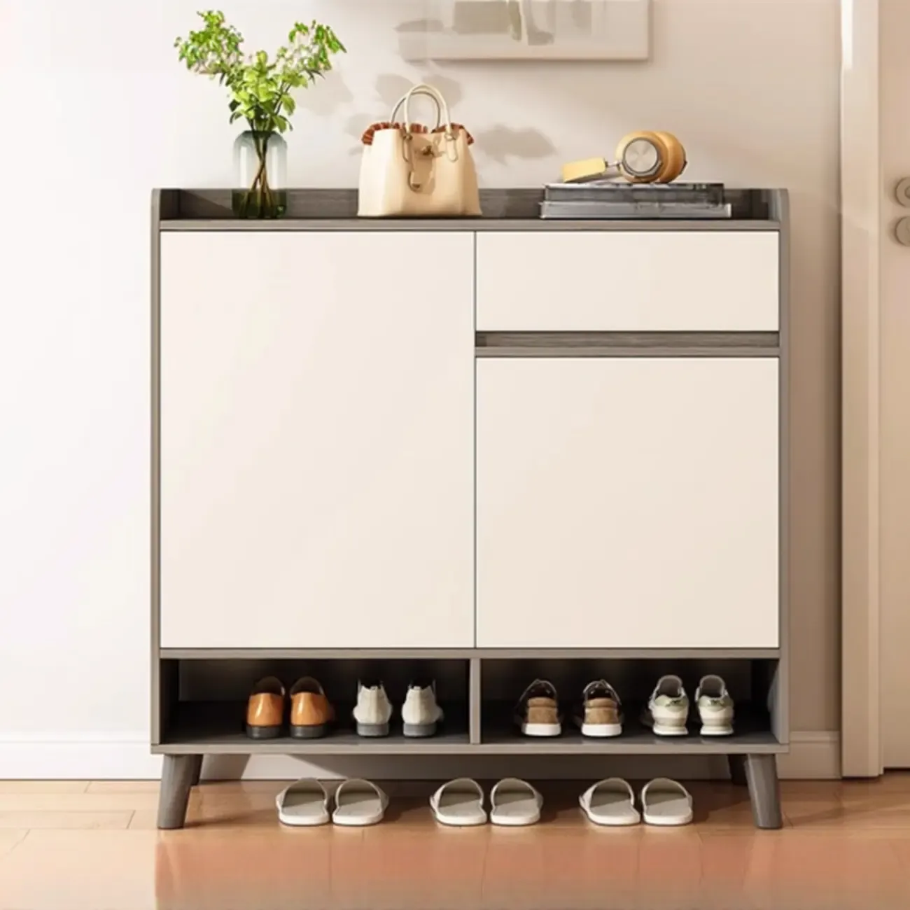 Vertical Modern White Wood Entryway Shoe Cabinet