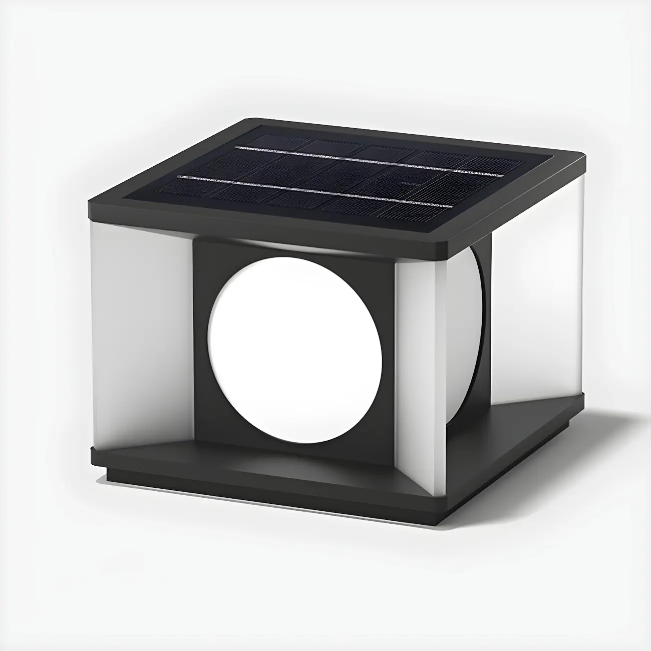 Warm Light Black Cube Solar LED Outdoor Post Lights